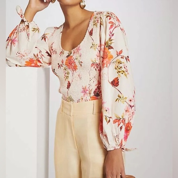 NWT Anthropologie Maeve Smocked Long-Sleeve Floral Top - Picture 1 of 8